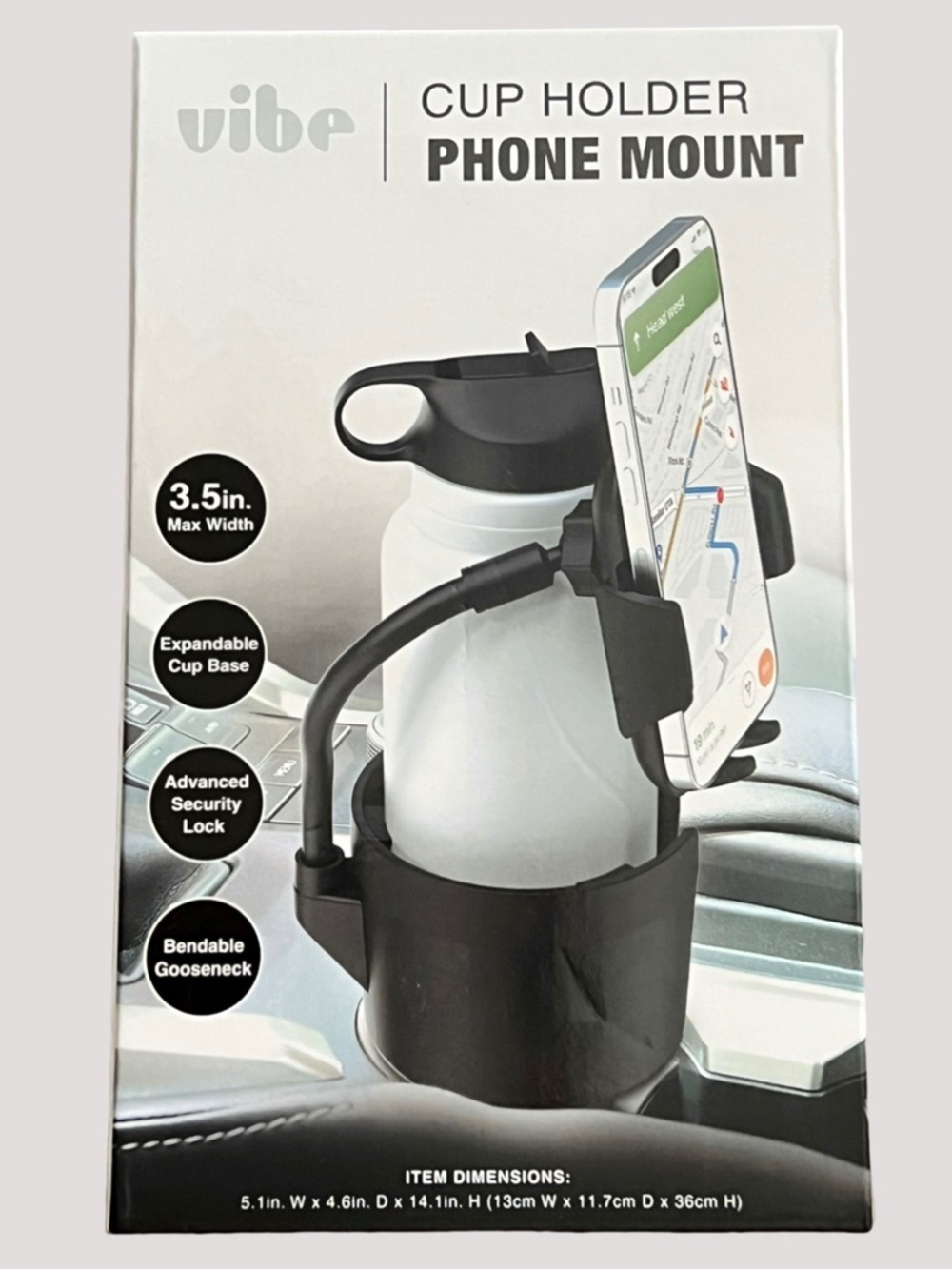 Vibe Black Cup Holder Phone Mount with Gooseneck- Up to 3.5 Width